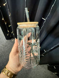 Glass Cup with Bamboo Lid & Glass Straw