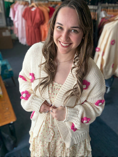 Marjorie Knit Flower Open Cardigan