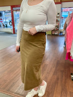 Sandra Suede Side Zipper Midi Skirt