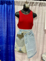 Bethany Asymmetrical Aztec Denim Wrap Skirt