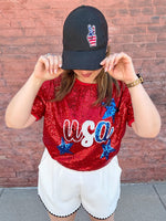 Betsy Patriotic Sequin USA Top