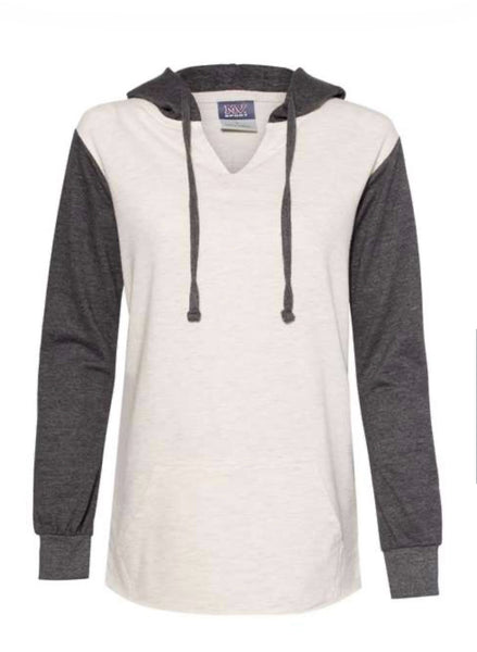 MV Sport - Women's French Terry Hooded Pullover with Colorblocked Sleeves