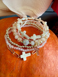 Shanna Cross Charm Mixed Bead Bracelet Set