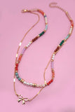 Aisha Layered Multicolor Beaded Bow Charm Necklace