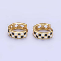 Jazmine Gold Filled Checkered Enamel Huggie Earrings