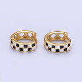 Jazmine Gold Filled Checkered Enamel Huggie Earrings