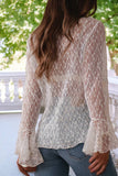 Ingrid Sheer Lace Bell Sleeve Mock Neck Blouse